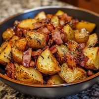 Pommes de terre rôties au miel et au bacon 🥔🥓 Ces pommes de terre rôties croustillantes avec du bacon fumé et un filet de miel créent un équilibre parfait entre le salé et le sucré. Ce plat constitue un accompagnement copieux ou une collation savoureuse qui impressionnera n'importe quelle foule. Ingrédients : • 2 livres de pommes de terre Russet, nettoyées et coupées en cubes de 1 pouce • ½ tasse de bacon haché • ¼ tasse de miel • 1 cuillère à soupe d'huile d'olive • 1 cuillère à café de sel...