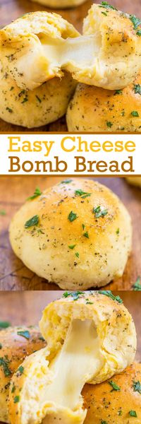 Easy Cheese Bomb Bread - Soft, buttery bread brushed with garlic butter and stuffed with CHEESE! So good, mindlessly easy, goofproof, and ready in 10 minutes! A hit with everyone!!