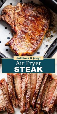 This recipe for delicious Air Fryer Steaks is a snap! Sirloin steaks are rubbed with a homemade, flavorful seasoning blend and then air-fried to tender and juicy perfection! 