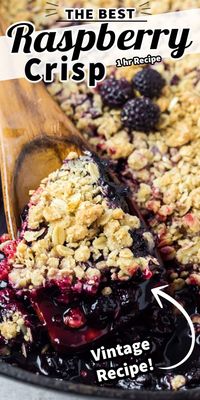 This easy Old Fashioned BLACK RASPBERRY CRISP Recipe is made with fresh berry base topped with an oat crumble. This delicious dessert is a beloved vintage recipe.