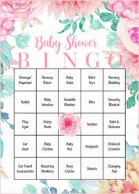 100 Baby Bingo Cards - Pink Floral Baby Shower Bingo Game - prefilled cards - Instant Download - Gir