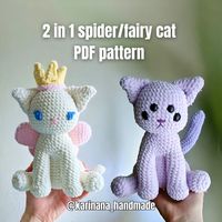 This is a PDF pattern NOT a physical product! Super cute pattern for spider cat, which can be used as a pattern for normal 2-eyed cat. The pattern is for personal use only! Do not translate, redistribute or claim as your own. If sharing the plushie on social media, tag @karinana_handmade I would love to see your work! Feel free to ask me if you have any issues with the pattern  FREE ADDITION! fairy cat mod