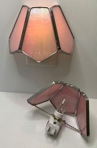 Empire Lampshade 3 Sided Authentic Stained Glass Nightlight  Iridescent Soft Pink Artisan Stained Glass Gorgeous glass with streaky lines, swirls and bubbles. Pink stained glass is almost impossible to find right now. It must be the precious metals they use to make it, but wow this is gorgeous glass. This is our largest nightlight. Oversized approx. 6 inches wide by 5 inches high. Authentic Leaded Stained Glass with Heavy Gauge Twisted Wire underneath for Added Structure. Comes with Gift Box, Gi