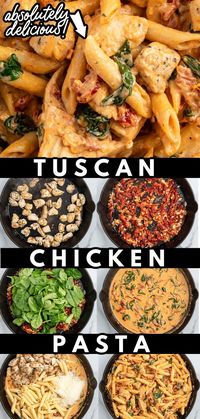 This one-pot Creamy Tuscan Chicken Pasta is a rich and flavorful dinner idea that brings the authentic taste of Tuscany right to your kitchen! Made on the stovetop, this easy pasta recipe features tender chicken, sun-dried tomatoes, fresh spinach and a luscious garlic cream sauce. Perfect for busy nights when you want a comforting Italian-inspired meal without the hassle. Save this Tuscan pasta recipe for an effortless, restaurant-quality dish at home!