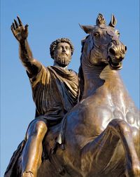 Mounted in Capitoline Museum, Rome, Italy. Emperor Aurelius ruled Rome between 161 to 180 AD.