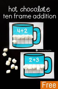 Practice addition to ten with these fun hot chocolate ten frame addition mats! What a fun winter math center for pre-k or Kindergarten!