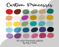 "\"Cartoon Princesses\" Color Palette For Procreate  30 colors are included in this palette  that were handpicked by me.  Procreate color palettes are perfect for keeping cohesive colors nice and organized and ready to use.  INCLUDED IN THIS LISTING: ~1 digital .swatches file that will be available for immediate download once purchased  ~1 instruction (how to use your palette) file ~1 thank you for your purchase file QUICK INSTRUCTIONS FOR DOWNLOADING: After purchasing, download the file from Sa