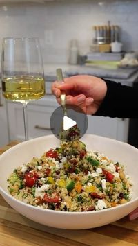 Mediterranean Diet Plan 🇺🇸 on Instagram: "This Zesty Mediterranean Couscous Salad is easy, delicious, and perfect for meal prep!
Cre by @erinnobrienn
Serves: 6-8
Ingredients for the Salad:
10 oz. couscous 
1 tbsp. unsalted butter
2 cups chicken broth or broth of choice
2 cups cherry or grape tomatoes, quartered (1 pint)
½ cup red onion, diced small
½ cup kalamata olives, chopped
1 cup mini cucumbers, diced small
1 cup yellow/orange bell pepper, finely chopped
1 ½ cups Fresh Parsley, finely chopped (1 bunch)
¼ cup Fresh Mint, finely chopped
1-2 cups feta cheese, crumbled for garnish
1 cup chickpeas, rinsed and drained

Ingredients for the dressing:
½ cup extra virgin olive oil
4 tbsp. Red wine vinegar
4 tbsp. lemon juice
1 clove garlic, grated
1 tsp. Dried oregano
1 tsp. Dried basil
½ tsp