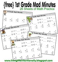 FREE Mad Minutes for first graders. These clever 1st grade math worksheets turn into a fun math game. This makes practicing math fun #1stgrade #firstgrade #mathworksheets #1stgrademath #freemathworksheets #mathgames