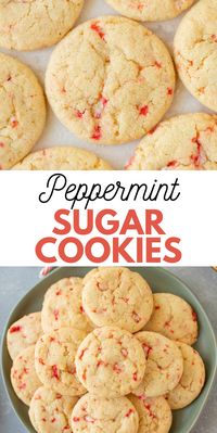 The best Peppermint Sugar Cookies! These Candy Cane Sugar Cookies are crispy on the outside and chewy in the center - absolutely delicious!