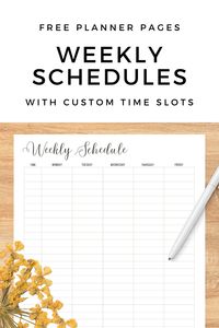 Free weekly planner pages with time slots! Create your own personal schedule with one of these free planner printables that allows you to create time blocks and assign tasks to each time! Perfect for work, school, home., and even a Charlotte Mason timetable!