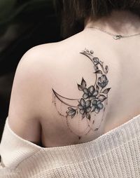 Moon & Flowers Tattoo