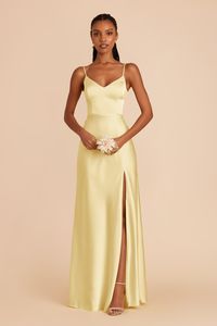 A little sweet and a little sexy. The classic V-neck spaghetti strap dress leveled up in luxe matte satin. Available in Lemon Sorbet. Never underestimate the quiet ones. | Lemon Sorbet Bridesmaid Dress Matte Satin Size 2XL | Birdy Grey Jay