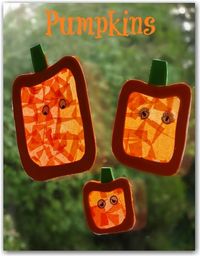 Pumpkin sun catchers - cute Halloween decorations for toddlers and young children to make.