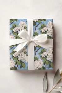 White Hydrangea Wrapping Paper: floral Wrap Blue Xmas Wrap - Etsy