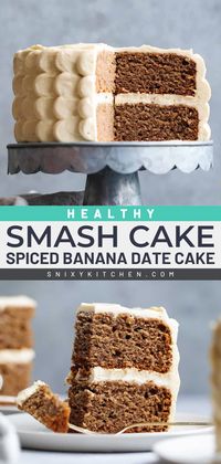 Sweet food for babies! It's the perfect dessert to make at home if you're looking for a healthy first birthday cake. Not only is this spiced banana date cake gluten-free and refined sugar-free, but it is also delicious! Save this healthy smash cake recipe!