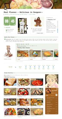 #notiontemplates #notion #notiontemplates #dungeonmeshi #deliciousindungeon #notiondashboard #notiondashboard #aestheticnotiondashboard #aestheticnotion #marcilledonato #laiostouden #chilchuck #senshi #widgets #recipes #mealplanner #mealplannernotion #recipebook #recipecards #food