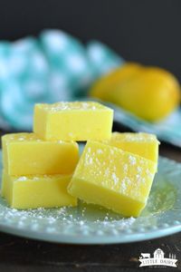 Lemon Fudge {5 Minute Recipe} is a super simple (no candy thermometer) needed fudge recipe! You'll need pudding, sugar, milk, etc. #lemonrecipes #fudge #homemade #homemadefudge #candy #fudge #fudgerecipe #lemoncandy #nobakedessert #desserts #dessert #recipes #christmas #easyrecipe #nobake #puddingfudge