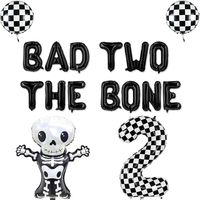 PRICES MAY VARY. 16" BAD TWO THE BONE letter balloons; Not helium supported. 1 number 2, 1 skeleton, 2 chequered balloons. Bad Two the Bone Balloon Banner