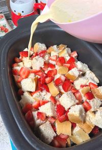 Slow Cooker Strawberry French Toast Casserole | Dine Dream Discover