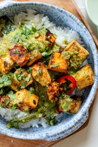 Chipotle Tofu in Creamy Poblano Sauce - This Savory Vegan