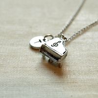 Piano initial necklace initial hand stamped by ShortandBaldJewelry, $19.75