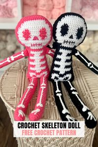 Learn how to make a cute crochet skeleton Gracie doll by following this free crochet pattern.