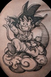 Black dotwork style Kid Goku from Dragon Ball Z