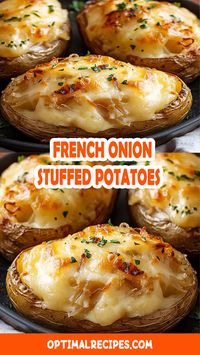 Love French onion soup? Imagine all that rich, savory goodness stuffed inside a crispy baked potato, topped with melty Gruyere cheese! 🧅🧀 These French Onion Stuffed Potatoes are the ultimate comfort food you didn’t know you needed. Perfect for a cozy dinner or a fun twist on a side dish! Save this recipe now for a delicious way to impress your guests or treat yourself. #ComfortFood #StuffedPotatoes #FrenchOnionTwist #GruyereGoodness #EasyRecipe