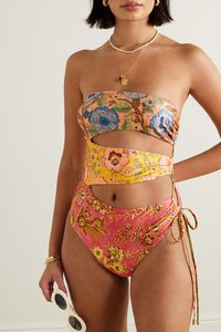 The prints on Zimmermann's ‘Junie’ swimsuit reminds us of the ‘70s – the swirling florals have such a bright, retro feel. It’s cut from springy stretch fabric that supports the figure, even with the strapless neckline. Pull on the drawstring to adjust the cutouts to your preference.