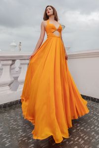 Buy Pinup By Astha Orange Pleated Georgette Gown Online | Aza Fashions