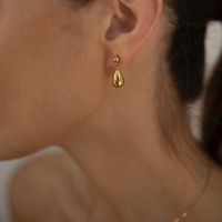 Dainty small teardrop earrings in 18K gold plated, contemporary yet classic waterdrop design. Size Length: 0.7". Width: 7 millimetres. Composition 18K gold plated over stainless steel base. Hypoallergenic, tarnish-free & waterproof jewellery. We found the perfect formula to create gold plated jewellery that is durable, doesn't discolour and looks just as good as fine jewellery. We use PVD technique for the gold coating over a stainless steel base. Our pieces are coated in a thicker gold plating