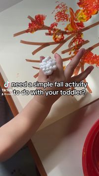 Difficulty: Easy  Work on those fine motor skills and create a beautiful piece of fall artwork with your toddler or preschooler by making a q-tip autumn tree! So simple and so cute. Just tie some qtips together with a rubberband and let them paint! Check out my affiliate amazon link to find the supplies you need and come follow along on Instagram for daily activity ideas  Supplies  • Cardstock  • Brown marker  • Washable paint  • Qtips  • Rubberband