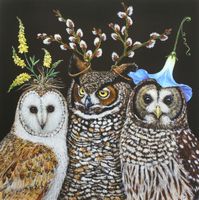 $150 | Fine Art Print, printed on 190 lb. Cover Weight Archival Cotton Rag Paper with Archival Inks and Protective Hahnemule Spray. Signed by artist. #vickisawyer #vickisawyerprint #birdswithhats #owlart 