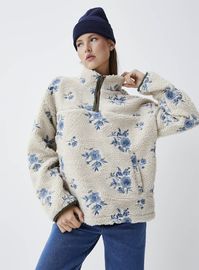 Femme > Sweats et kangourous Twik - Le sweat moutonné fleurs bleues Twik  Fleurs bleues brodées Col montant zippé Tissu moutonné avec doublure jersey Poches fendues façon kangourou Coupe droite   Taille de l'article en photo : petit