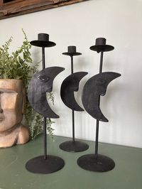 Excited to share this item from my #etsy shop: Crescent Moon Candle Holders Set of 3 Black Candlestick Holders