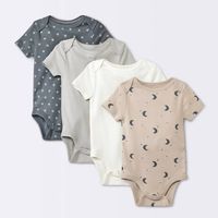 Your baby will shine in sweet style wearing the pieces from the 4-Pack of Short-Sleeve Moons Bodysuit from cloud island™. This pack of four short-sleeve bodysuits includes assorted styles in a mix of solid-color, star and moon prints for sweet dressing options. Tailored from 100% cotton fabric in a single-layered construction, the pieces help keep your little one comfortable from nap time to play time. Plus, the lap shoulders and crotch snaps allow easy dressing and changing. cloud island™: Desi