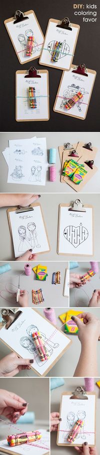 DIY kids coloring sheets clipboard wedding favors