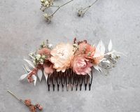 Materials: dried flowers, preserved eucalyptus, metal comb base. Length of hair comb (floral part) - 10 cm / 4 inches. The actual colors may slightly differ from the colors you see on your screen, as it depends on the specific monitor settings. Matching boutonniere, flower bracelet, hair crown can be made to order along with this accessory here: https://www.etsy.com/listing/735358517 If you are looking for other wedding accessories, please visit this store: https://www.etsy.com/shop/SistersCreat