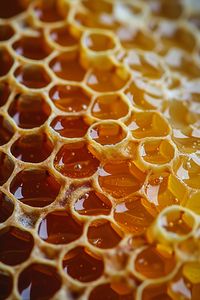 Tessellating portrait photo of a honeycomb, bee, honey --v 6