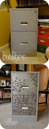 DIY :: File Cabinet Makeover ( http://www.fabricpaperglue.com/2011/07/summer-projects.html )