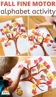 This alphabet activity for preschoolers is a perfect fall craft or decoration, too! It's easy to differentiate for toddlers, too. Matching alphabet 'leaves' on a tree works on letter recognition and upper to lowercase letter discrimination, both of which are important early literacy skills! Be sure to add this one to your fall activities for preschool.