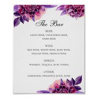 Watercolor purple floral wedding drinks bar poster. Suitable for birthday, anniversary and any other party. Please contact me if you need additional items.