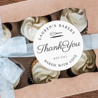 Custom-designed thank you stickers/labels featuring classic bakery style logo design. Perfect for adding a touch of style to home baked products, gifts, and more.