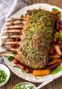 Rack of Lamb is an elegant option for holidays and special occasions. This delicious Herb Crusted Rack of Lamb recipe is simple yet filled with incredible flavor! The Mint Yogurt Sauce is the perfect compliment to the savoriness of this dish. Try this roast rack of lamb for a beautiful Easter Dinner!