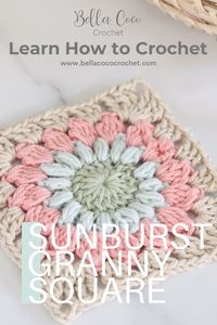 If you love texture and colour you’ll love this cheerful sunburst granny square that features a circular motif with a burst of radiating colours. This style of granny square uses multiple colours and can be customised to match any colour scheme!