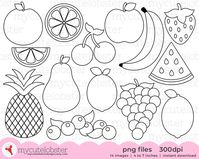 Fruit Digital Stamps Food Line Art Outlines Stamps Lemon | Etsy