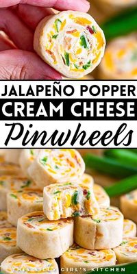 Creamy! Crunchy! Spicy! These Jalapeno Popper Pinwheels from This Silly Girl’s Kitchen are the perfect appetizer for fall parties, game days, and more! Delicious cream cheese, sour cream, bacon, scallions, cheddar cheese, and jalapenos are spread on a flour tortilla, wrapped up, and cut into fun pinwheel roll-ups! It’s a quick and easy recipe you can make ahead for a party or lunch.