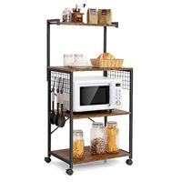 Goplus Brown Wood Base with Wood Top Rolling Microwave Cart (16.5-in x 24-in x 48-in) in the Kitchen Islands & Carts department at Lowes.com