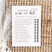 This guess who baby shower game features an boho handwritten script font and modern minimalist design. This baby game is perfect for your baby shower at any time of the year. Pair with anything in the JOLIE Collection for a cohesive look.